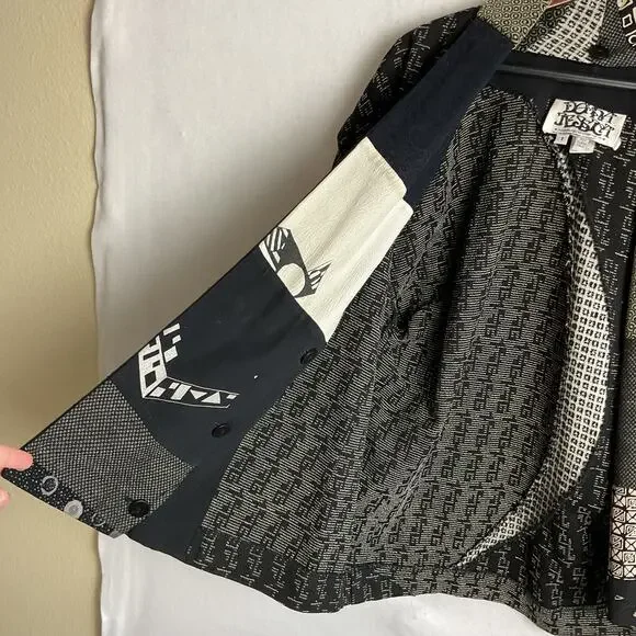 Vintage Donna Jessica Boho Art To Wear Patchwork Blazer Black and White Size 1 - Picture 6 of 12